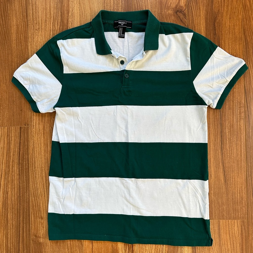 Forever 21 Green & White Stipe Button Up Men’s Medium Shirt